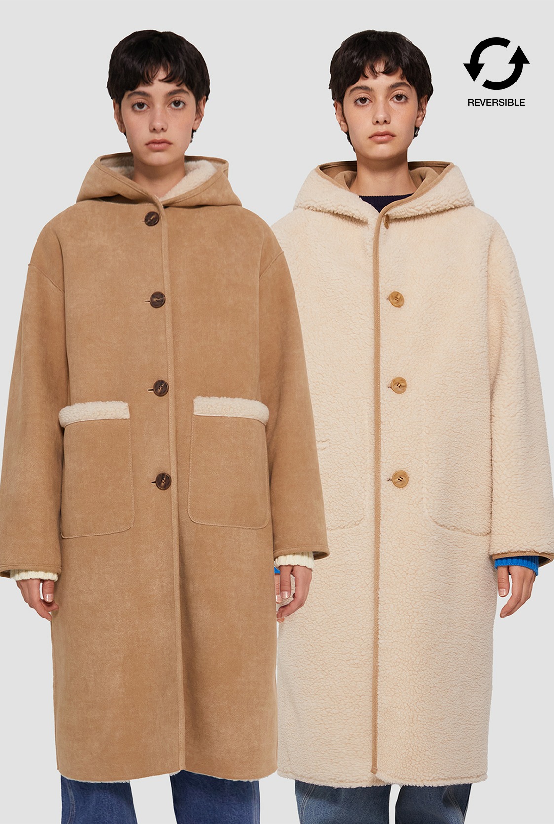 [22WN OUTER]R REVERSIBLE MOUTON HOOD COAT_BEIGE