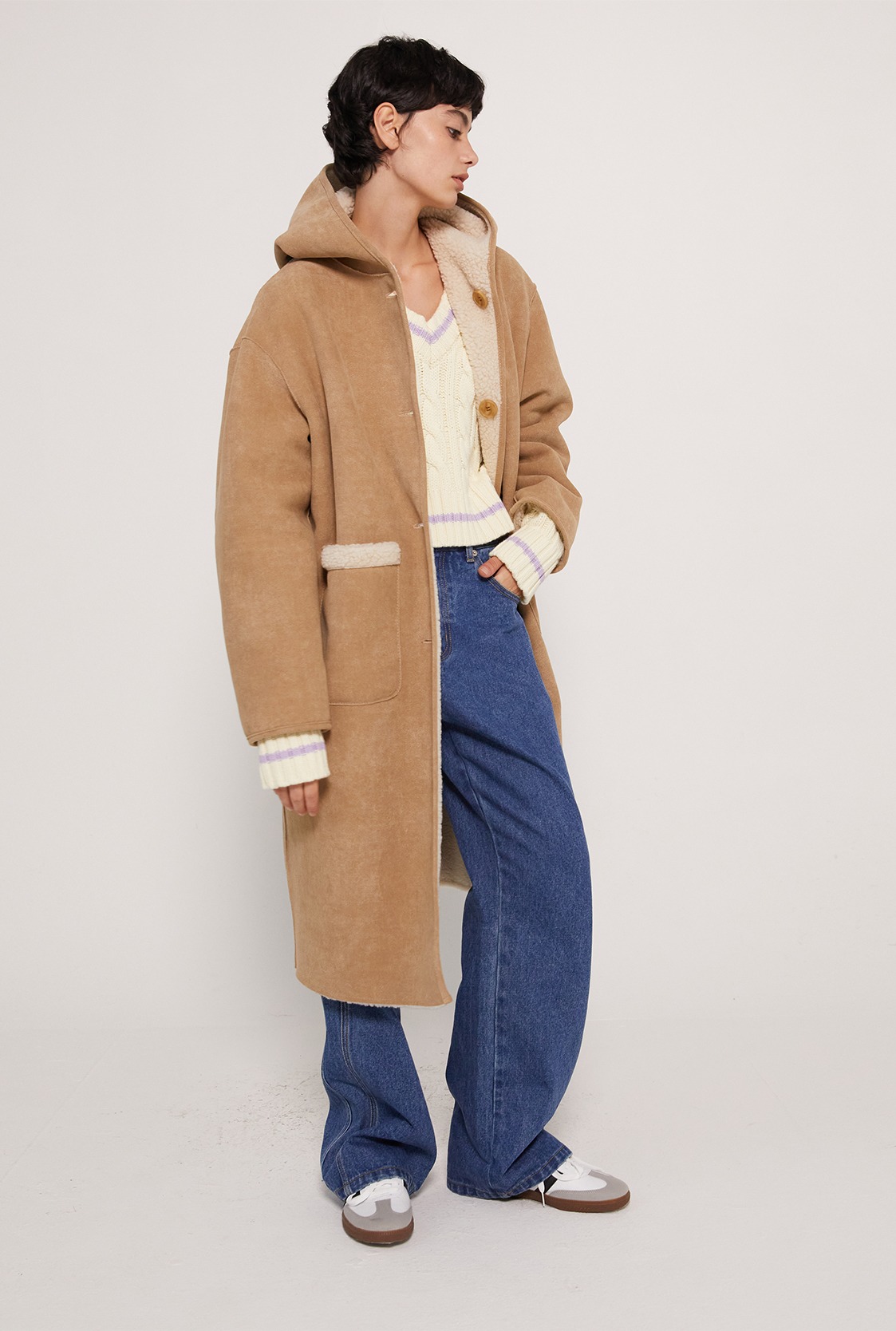 [22WN OUTER]R REVERSIBLE MOUTON HOOD COAT_BEIGE